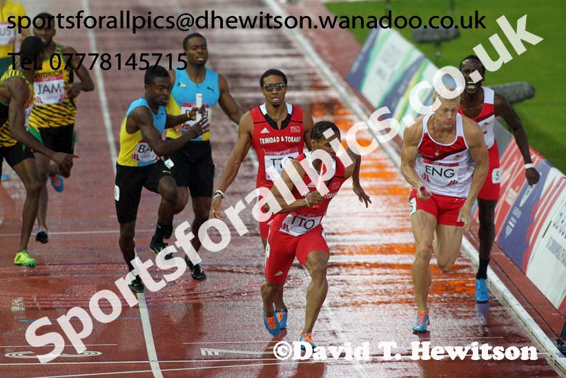 Mens 4 x 400 metres at the Commonwealth Games, Glasgow. Photo: David T. Hewitson/Sports for All Pics